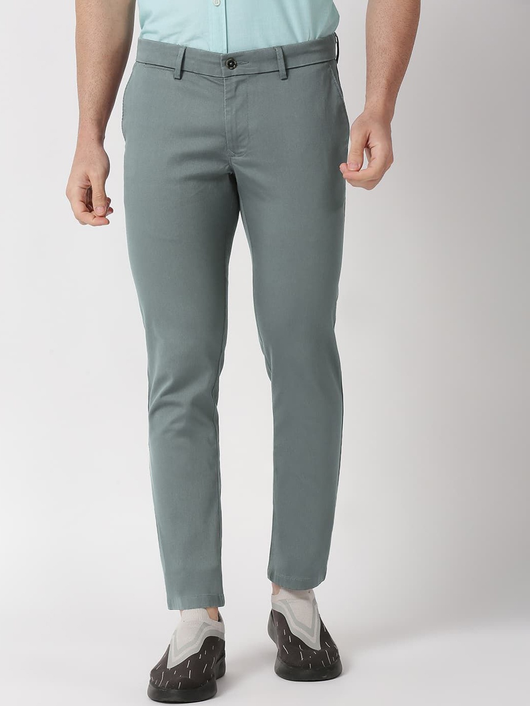 

Basics Men Skinny Fit Low-Rise Trousers, Green