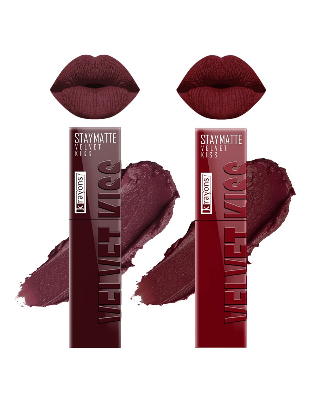 

krayons Velvet Kiss Set Of 2 Liquid Lipstick - 3.5 ml Each Burnt Maroon 02 Wow Maroon 09