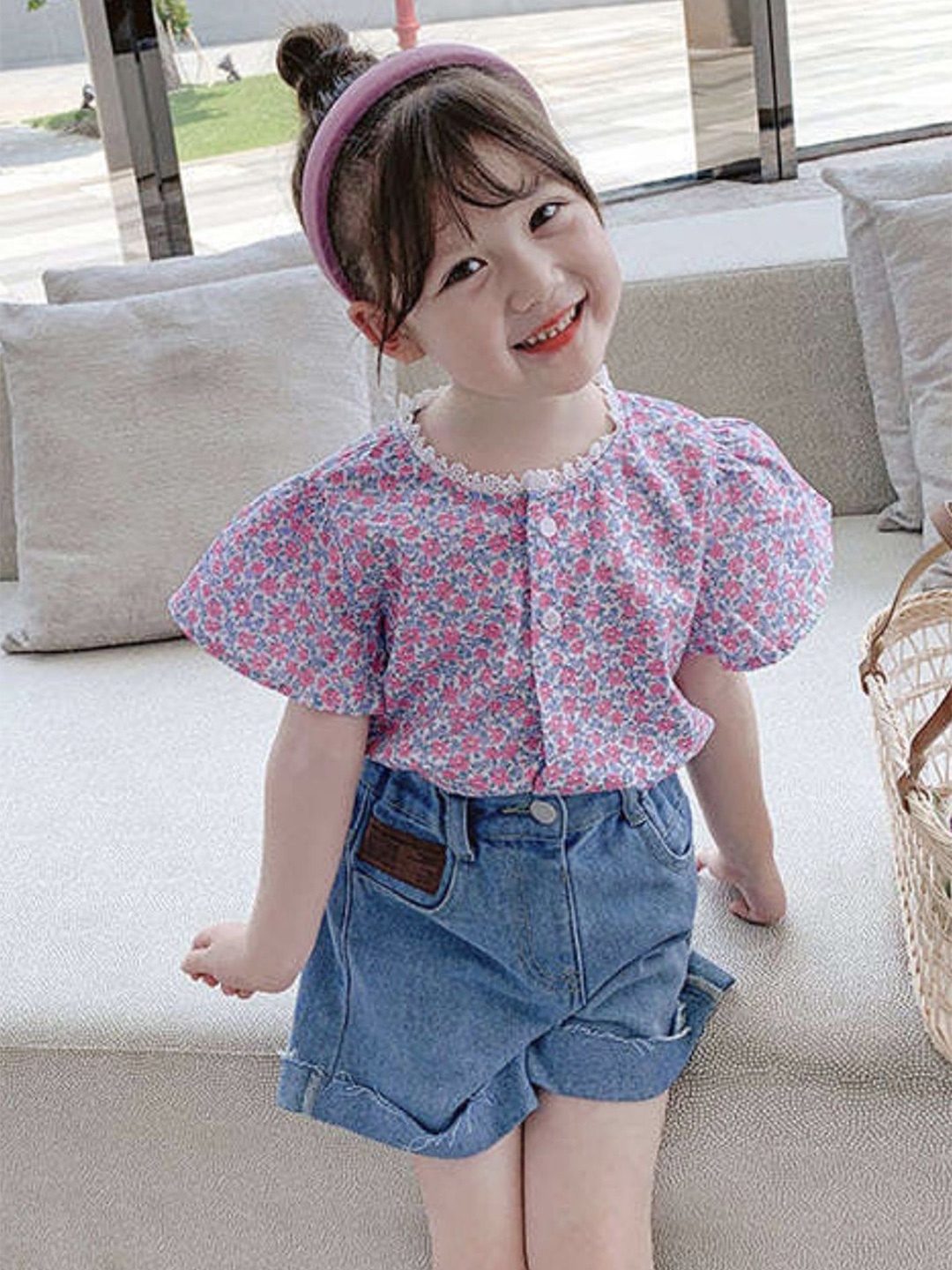 

LULU & SKY Floral Print Puff Sleeve Top, Purple