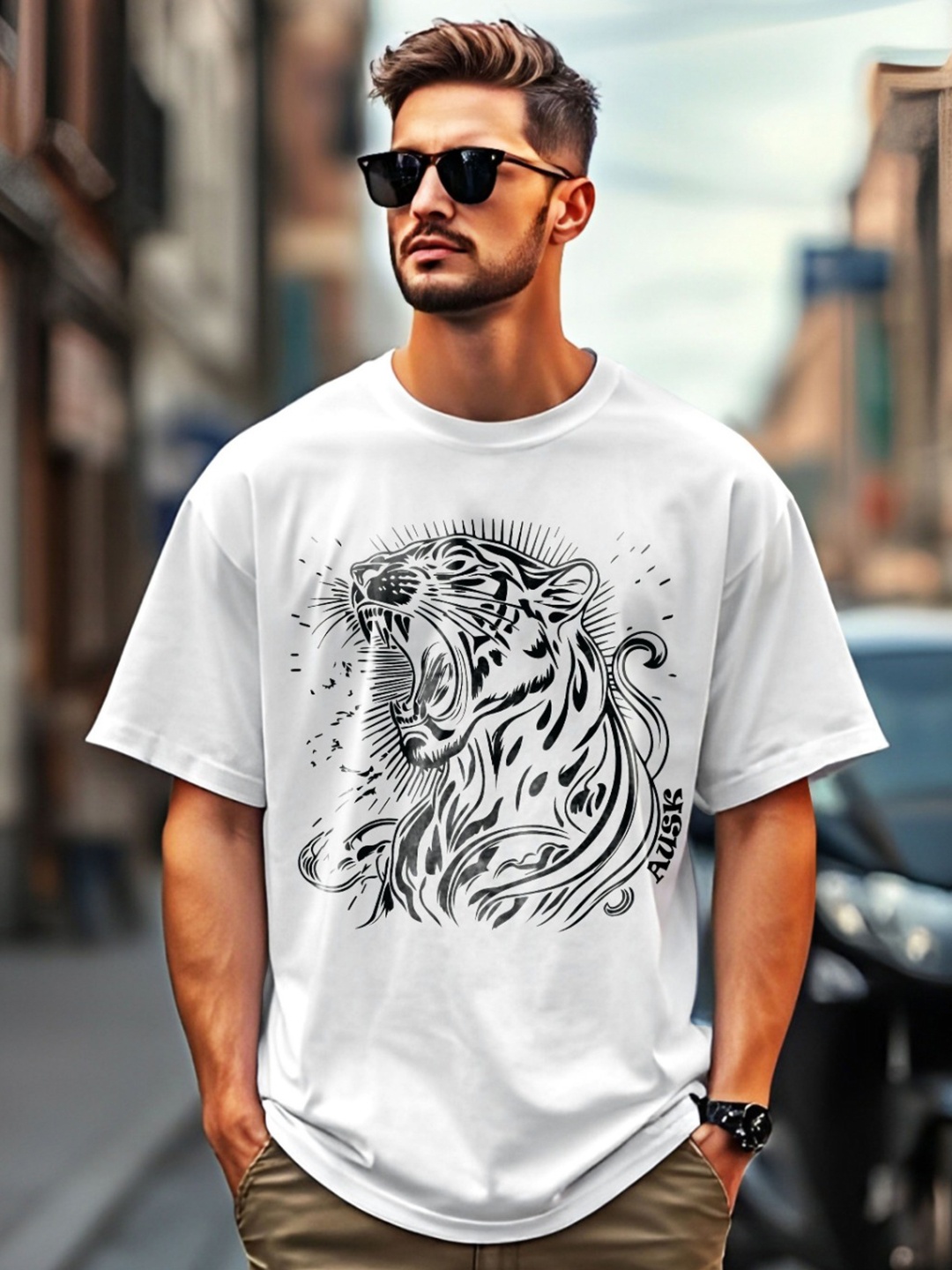 

AUSK Men Printed Pockets T-shirt, White
