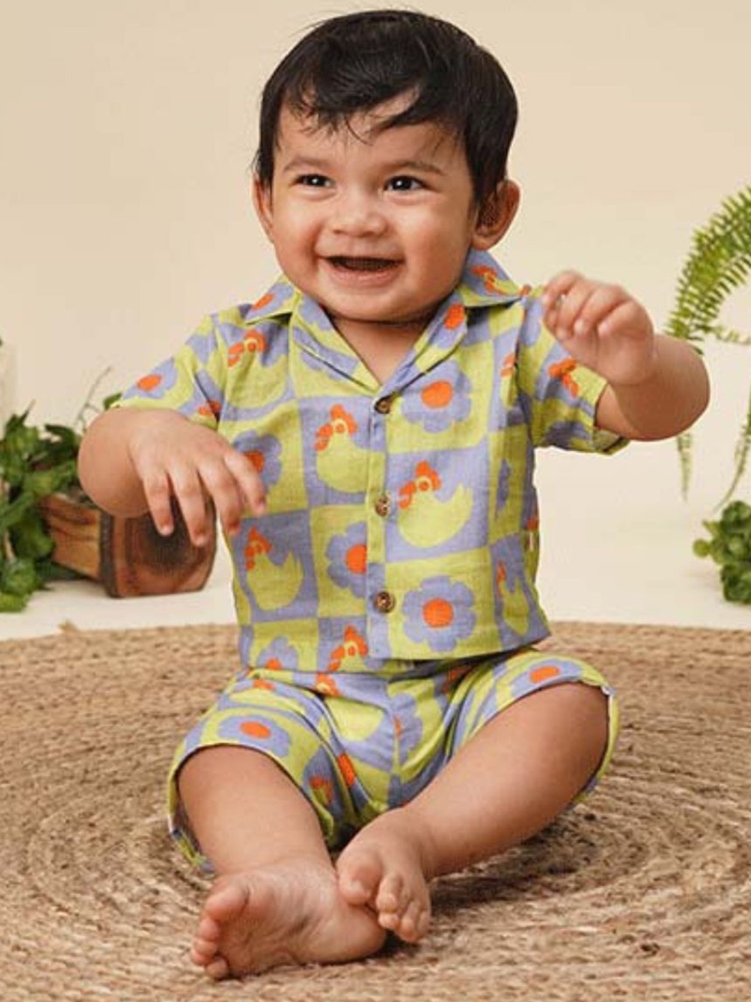

YK Boys Printed Shirt with Shorts, Green