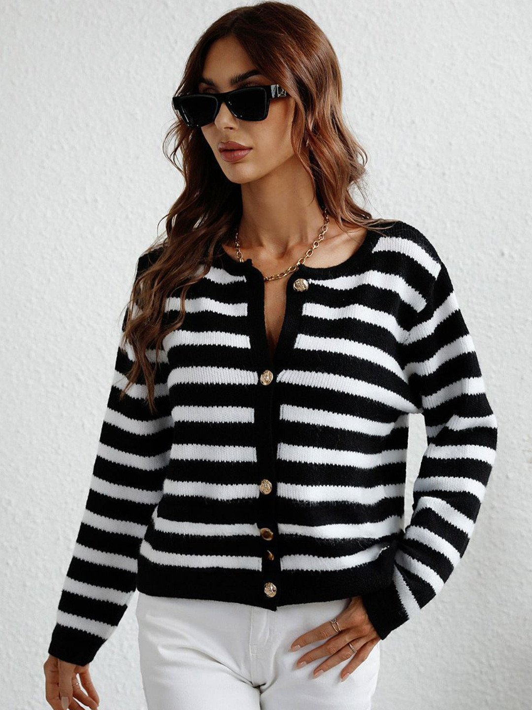 

Oh Rare Women Striped Cardigan, Black