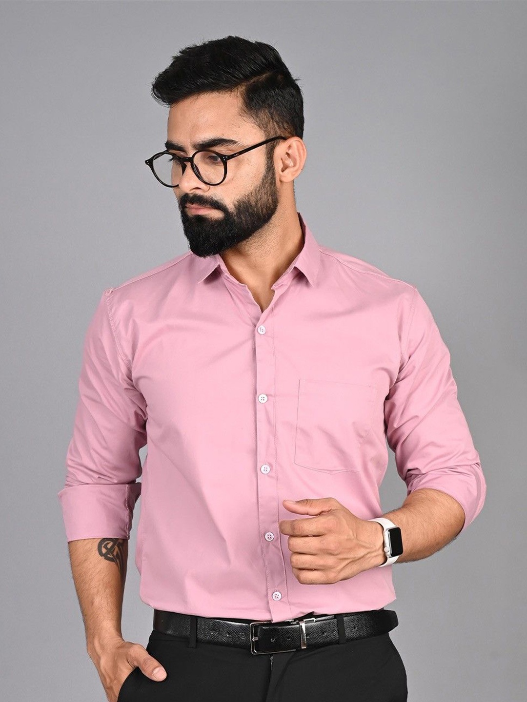 

PulseIQ Men Slim Fit Opaque Formal Shirt, Pink
