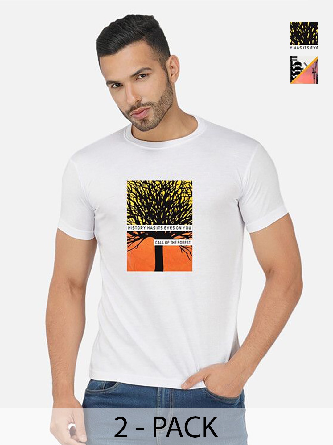 

GLOBAL NOMAD Men 2 Printed Bio Finish Applique T-shirt, Mustard