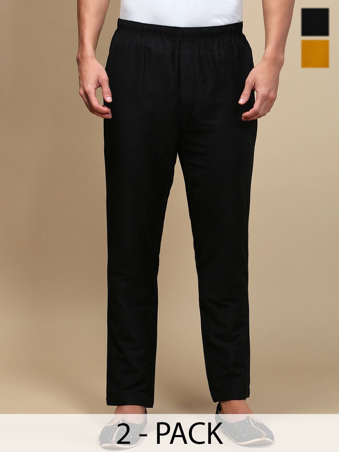 

WHITE HEART Pack Of 2 Mid Rise Pyjamas, Black