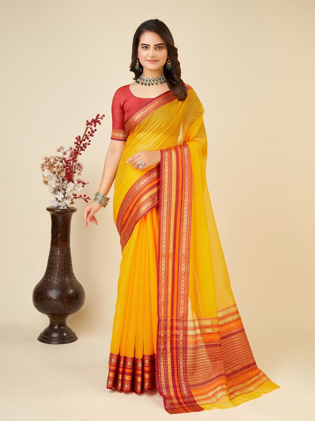 

Rangtulika Ethnics Zari Silk Cotton Saree, Yellow