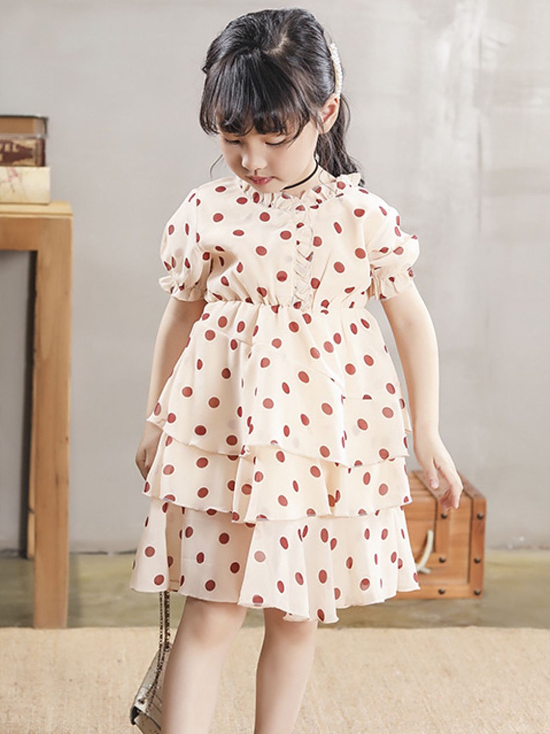

LULU & SKY Polka Dot Print A-Line Dress, Beige