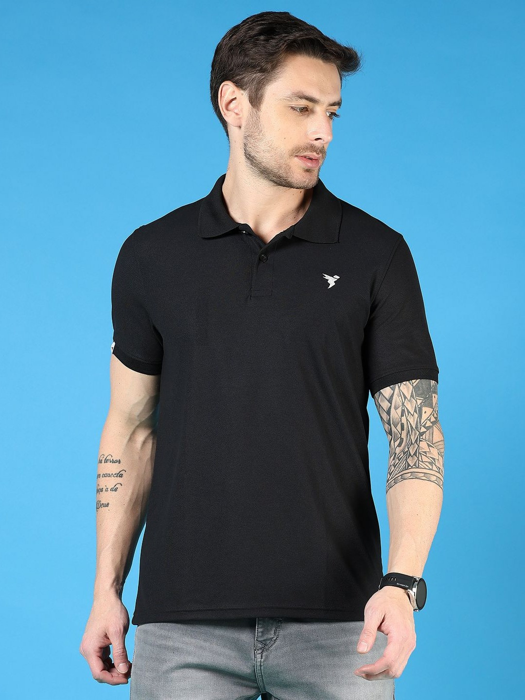 

V-Mart Men Polo Collar Pockets T-shirt, Black