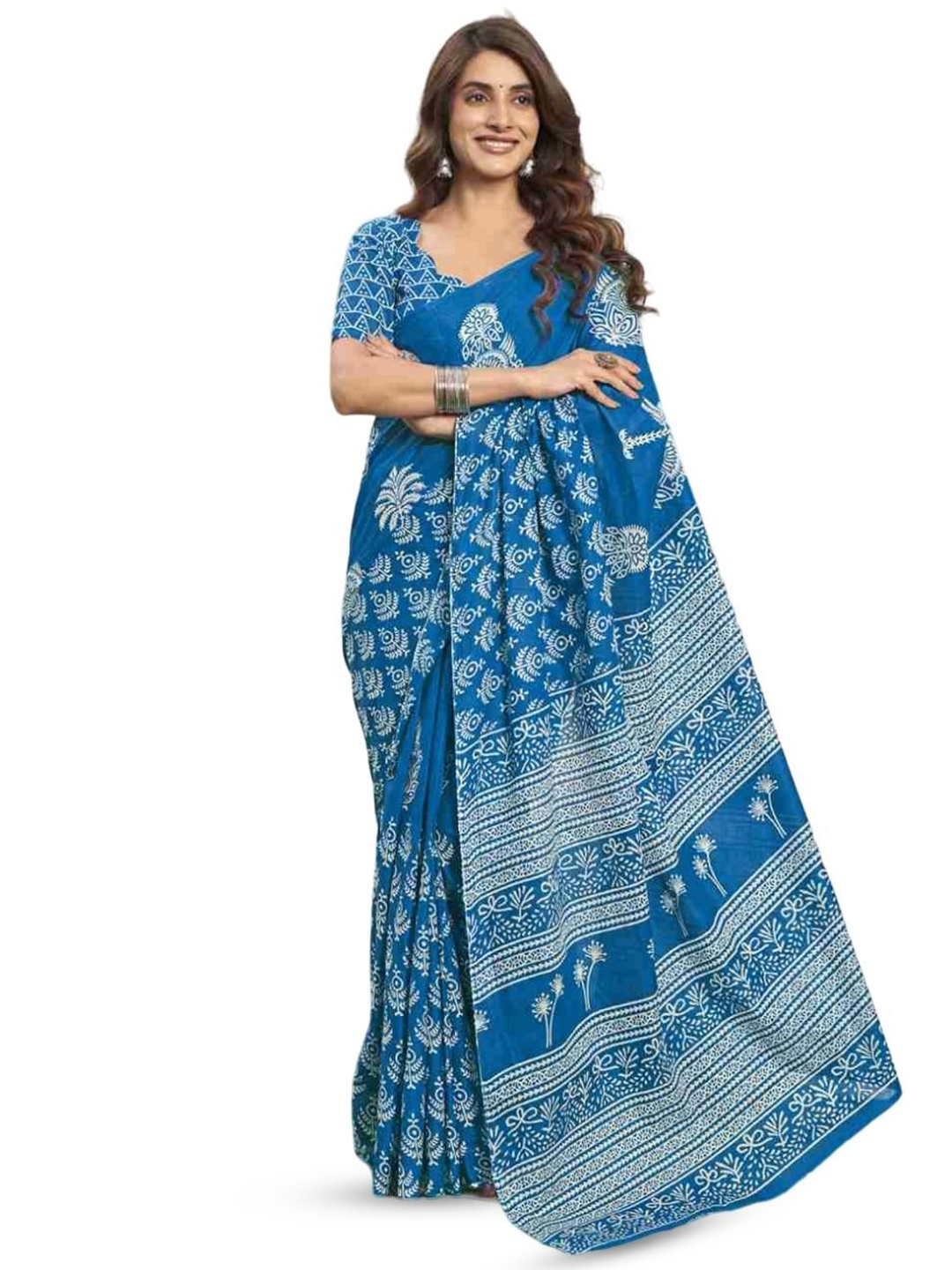 

HMP Fashion Batik Ikat Saree, Blue