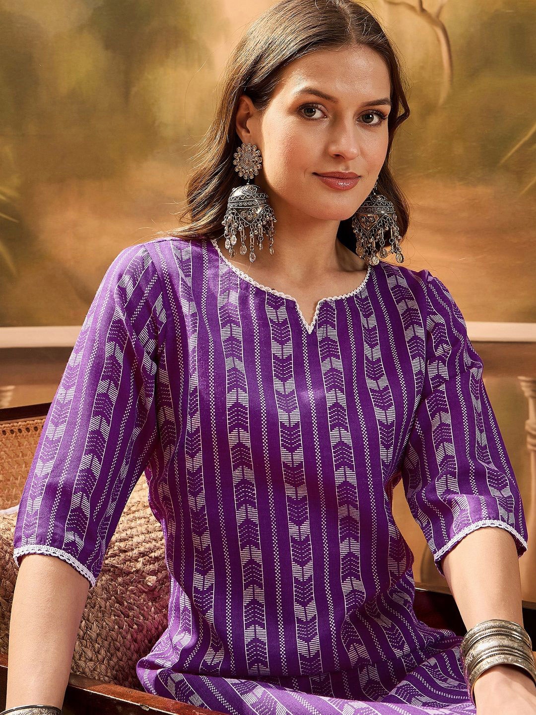 

Women's Printed Straight Kurta & Trousers, Violet