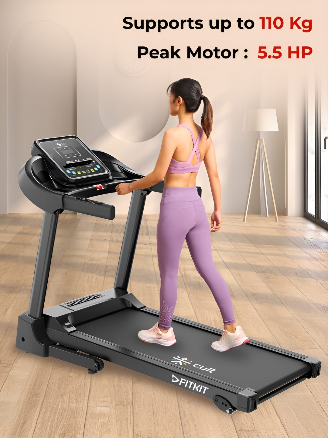 

Fitkit by Cult TurboRun BLDC Motorized Treadmill (5.5HP Peak) | Max Weight Capacity 110kg, Black