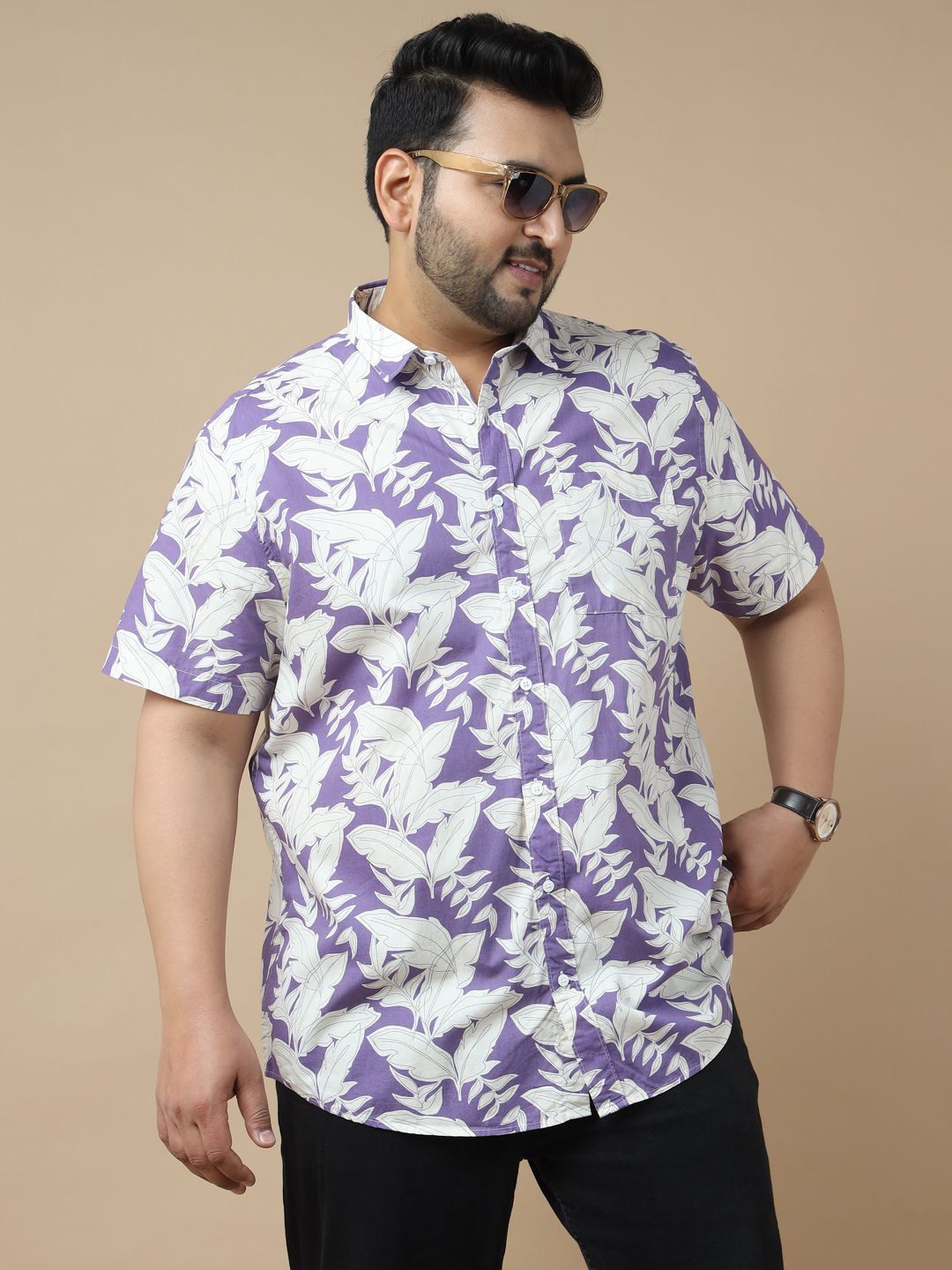 

Sztori Men Standard Slim Fit Floral Opaque Printed Casual Shirt, Violet