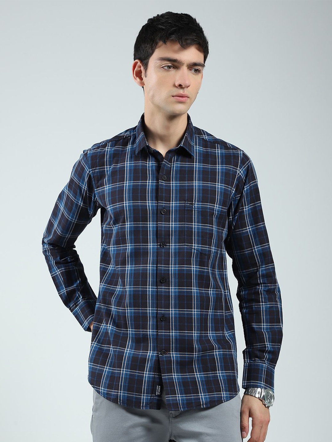 

Monte Carlo Men Tartan Checks Opaque Checked Casual Shirt, Navy blue