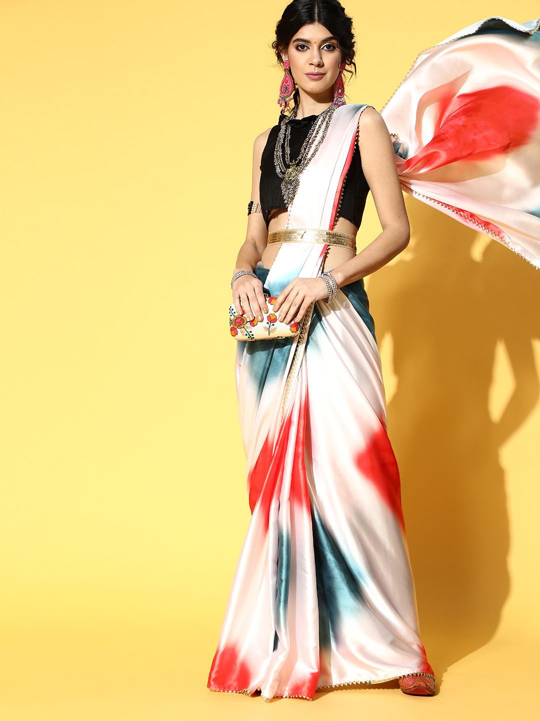 

DIVASTRI Tie and Dye Gotta Patti Satin Saree, White