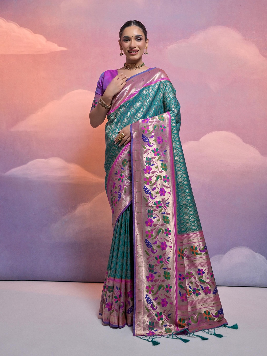 

Ekta Textiles Woven Design Zari Pure Silk Banarasi Saree, Sea green
