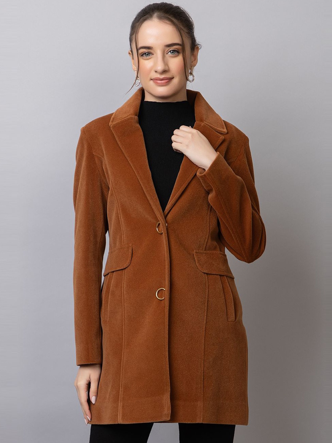 

YHA Full Sleeves Winter Wear Long Overcoat, Tan