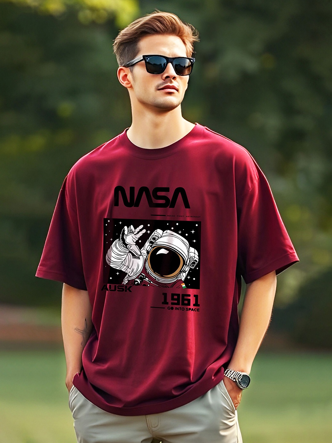

AUSK Men Printed Extended Sleeves Raw Edge T-shirt, Maroon