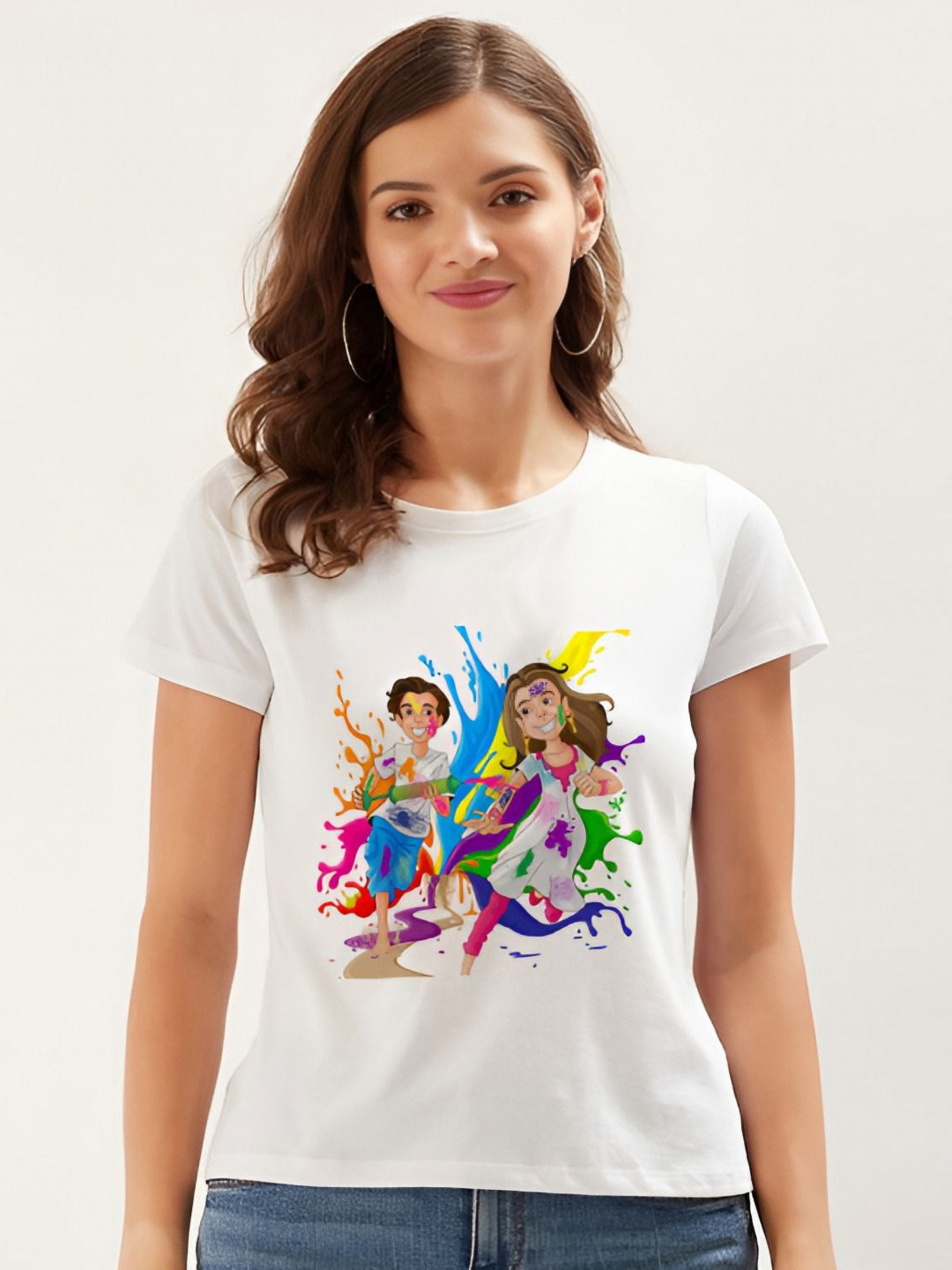 

Shiv traders collection Women Printed Pockets T-shirt, White
