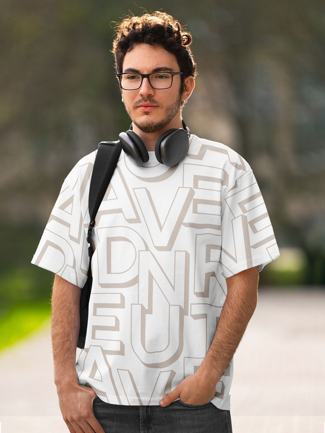 

WANDERLOOMS Adventure Typography Printed Drop-Shoulder Sleeves Cotton Oversized T-shirt, White