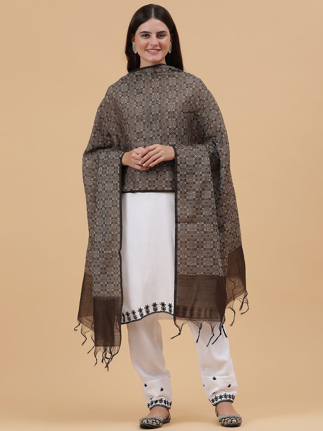 

BAESD Woven Design Dupatta, Brown
