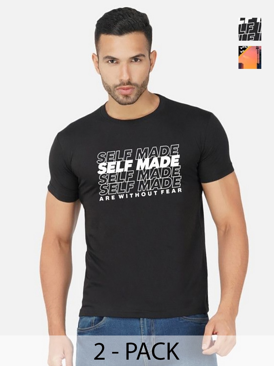 

GLOBAL NOMAD Men 2 Printed Bio Finish Pockets T-shirt, Black