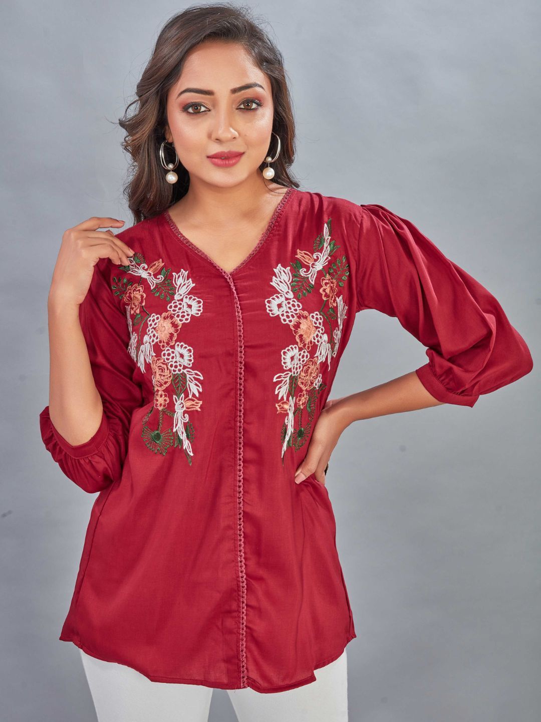 

Puretouch Embroidered Tunic, Red