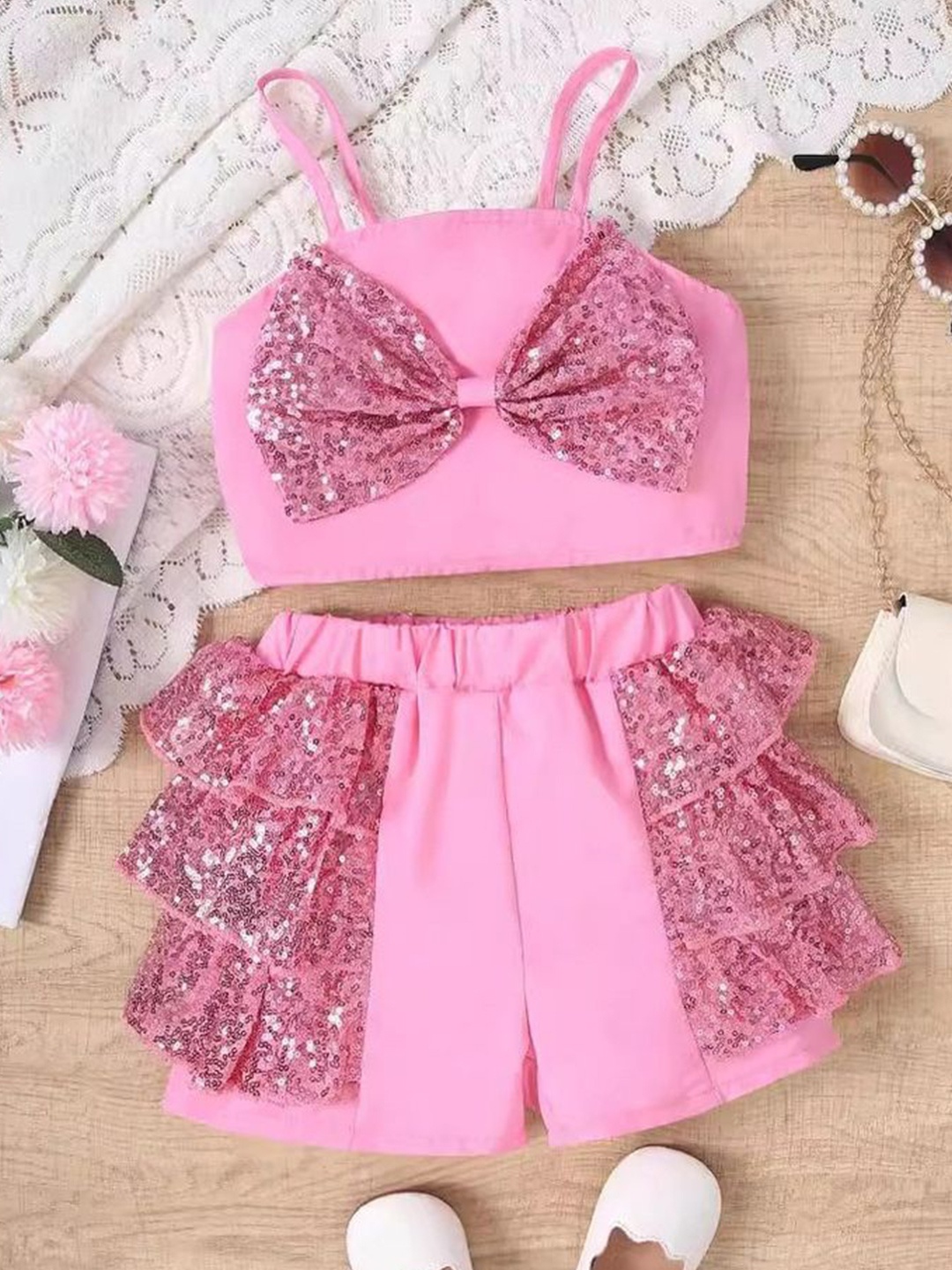 

LULU & SKY Girls Embellished Top with Shorts, Pink