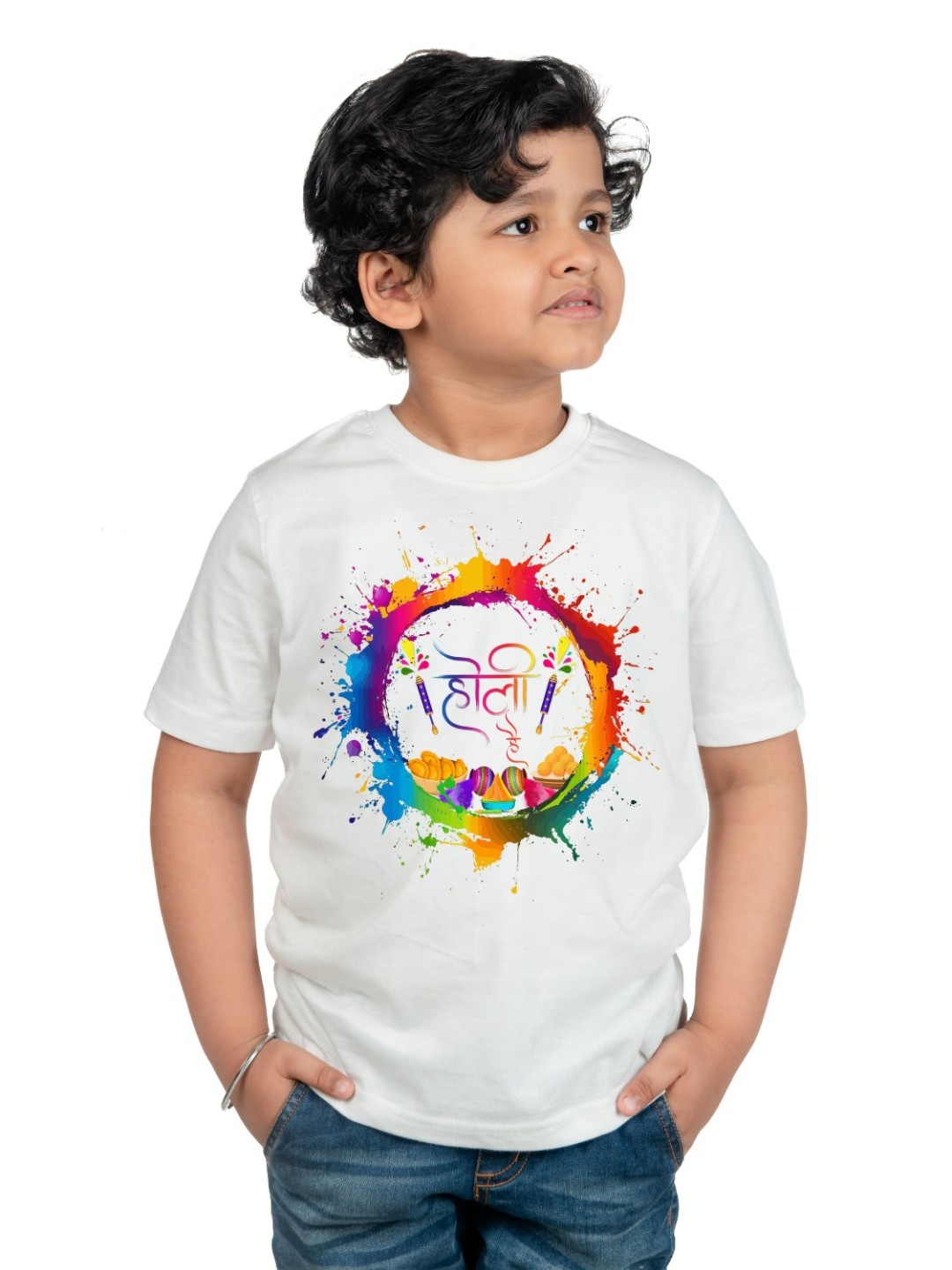 

Chombooka Kids Printed Raw Edge T-shirt, White