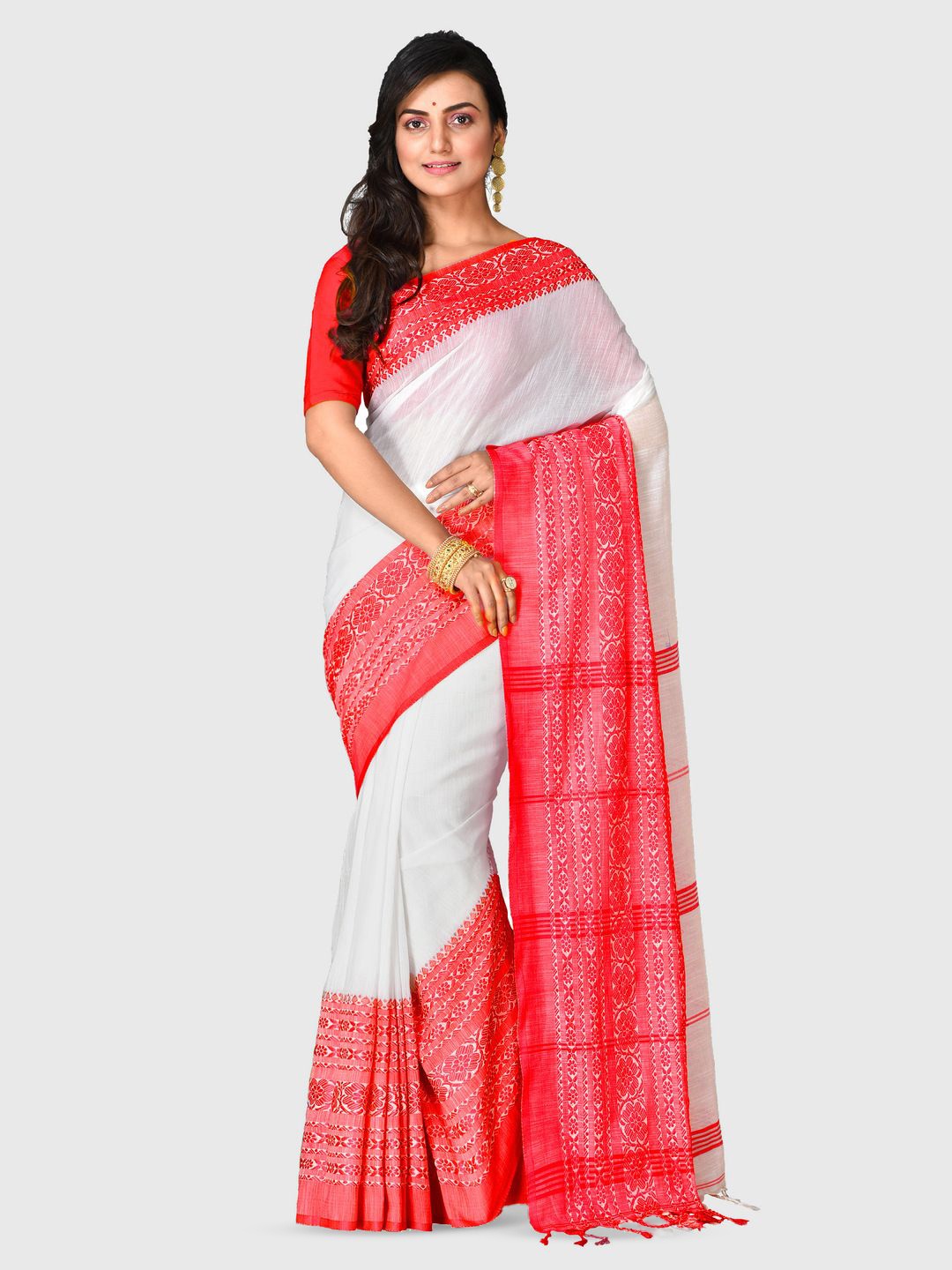 

Crochetin Khadi Saree, White