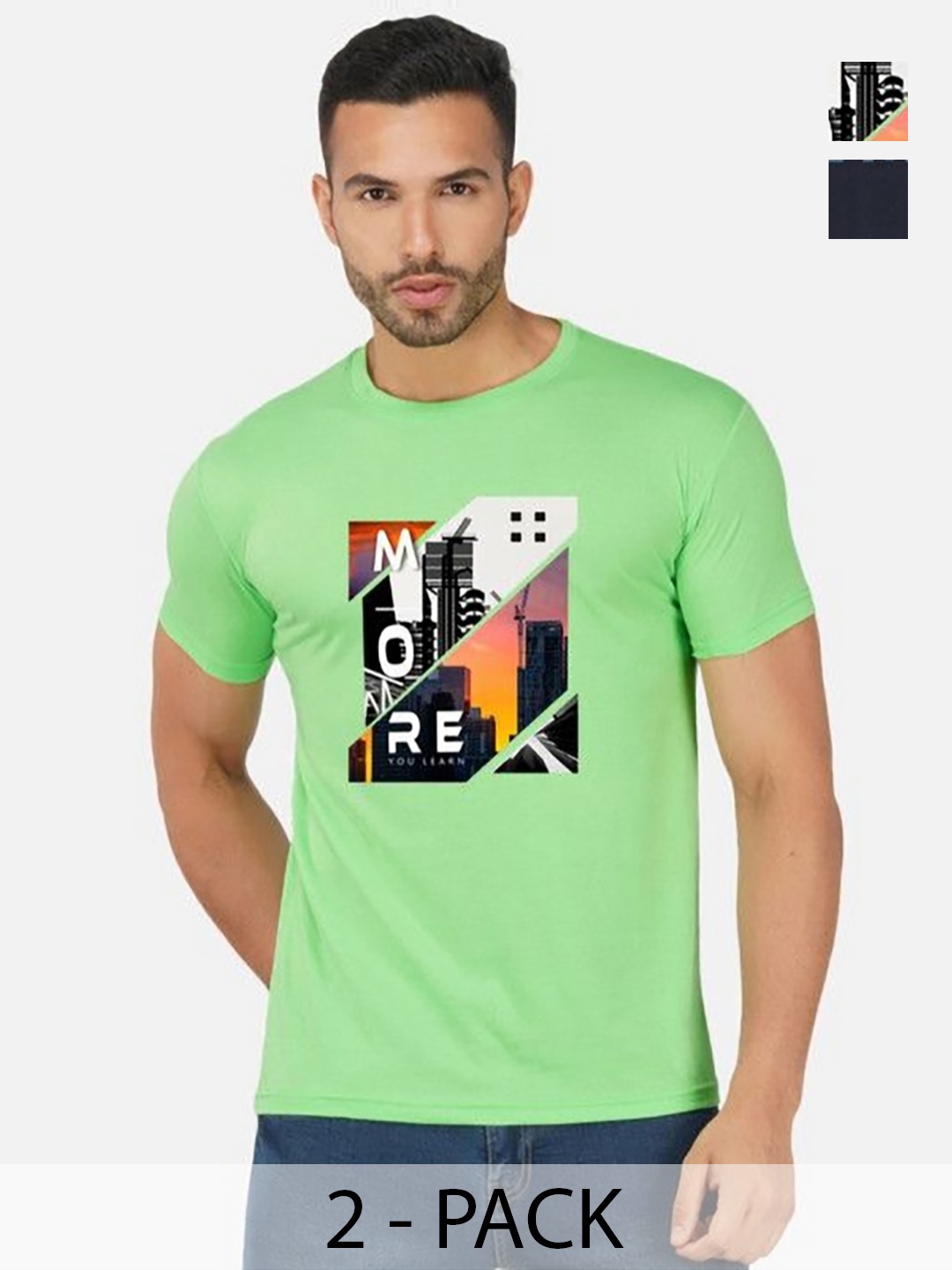 

GLOBAL NOMAD Men 2 Printed Bio Finish Applique T-shirt, Green