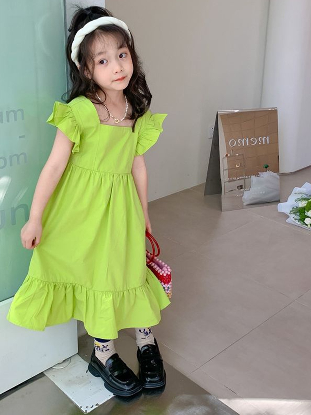 

LULU & SKY Flutter Sleeve A-Line Dress, Green