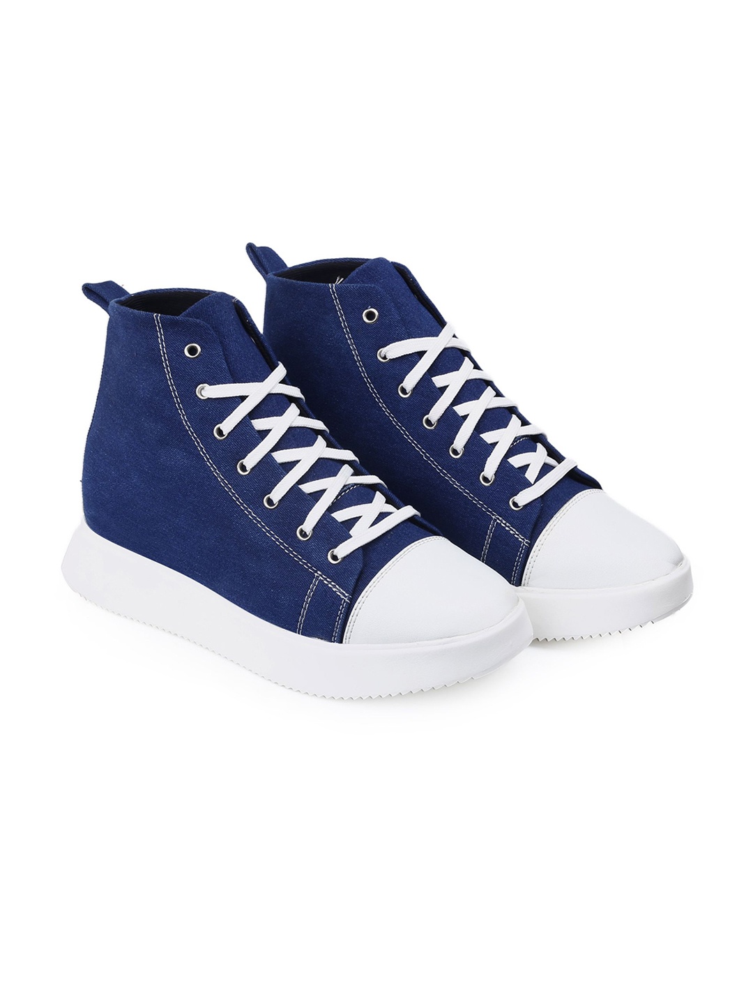 

riffway Men Flatform Heeled Denim Sneaker Boots, Blue