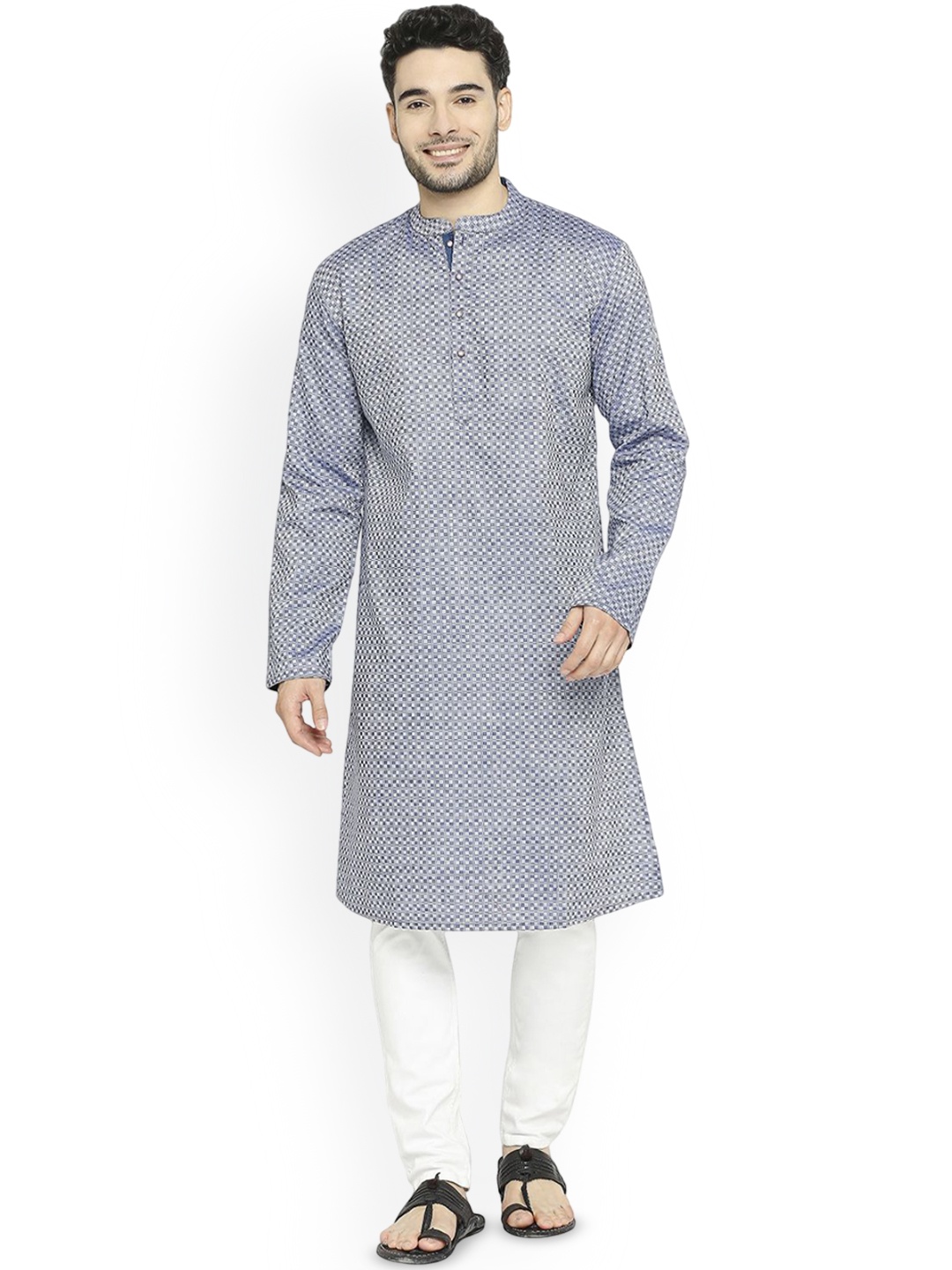 

Arch element Men Geometric Flared Sleeves Thread Work Kurta, Grey