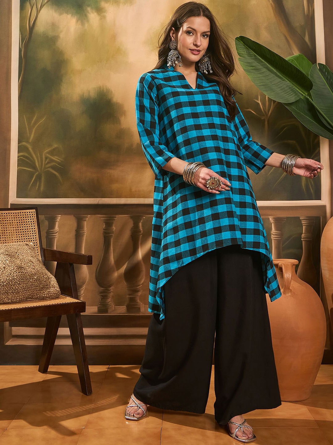 

InWeave Women Checked Kurta, Blue