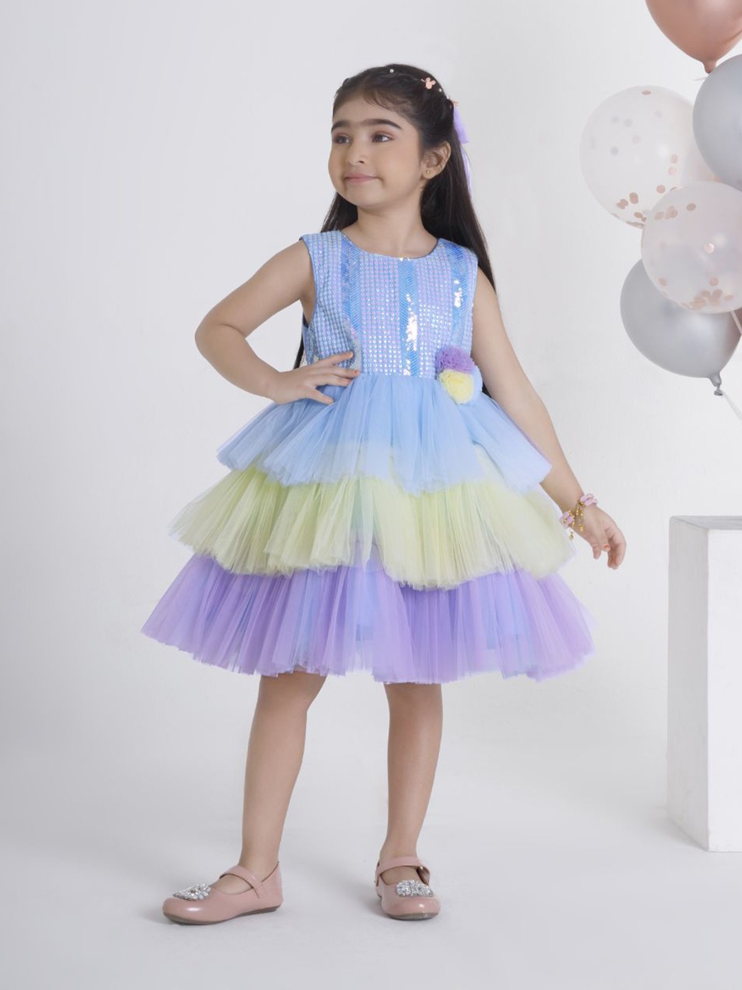 

Ministitch Applique Net Fit & Flare Dress, Blue