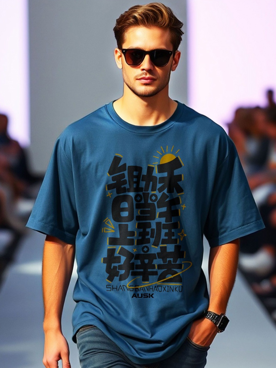 

AUSK Men Typography Printed Raw Edge T-shirt, Teal