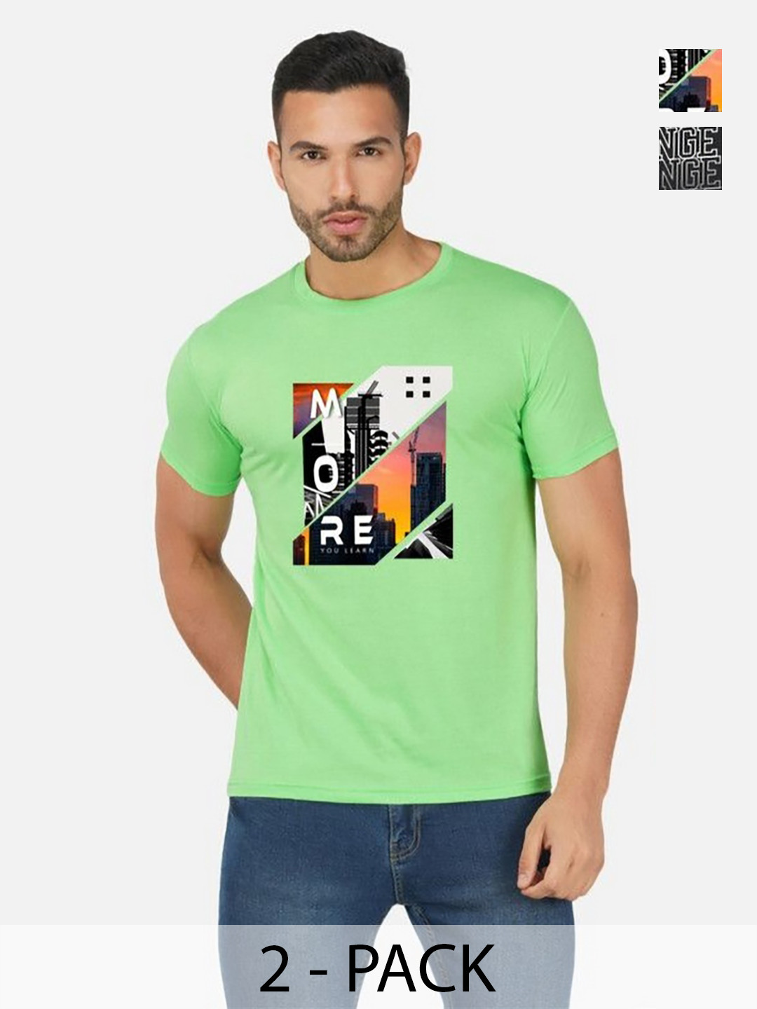 

GLOBAL NOMAD Men 2 Printed Bio Finish Applique T-shirt, Green