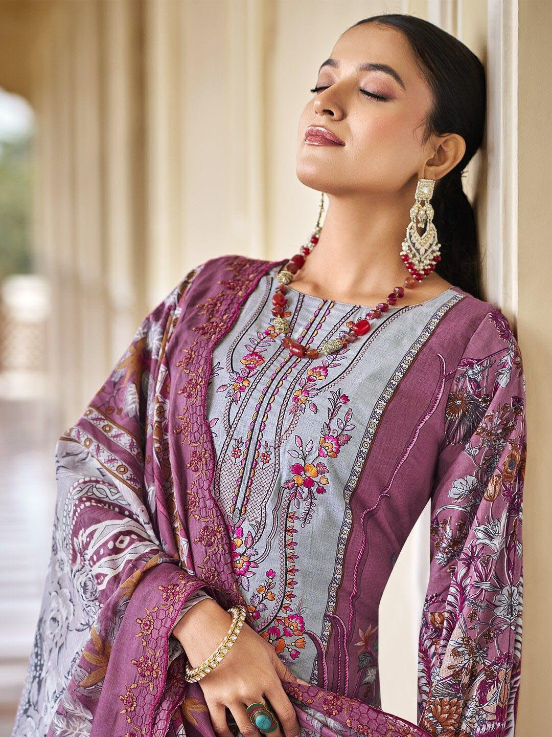 

DRAVINAM Trends Embroidered Pure Cotton Unstitched Dress Material, Pink