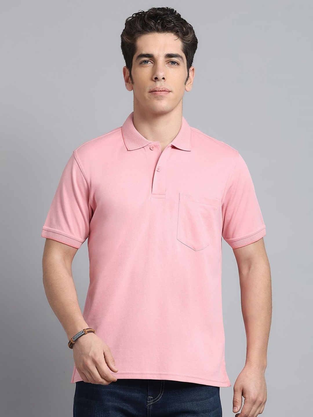 

Monte Carlo Men Polo Collar Pockets T-shirt, Pink