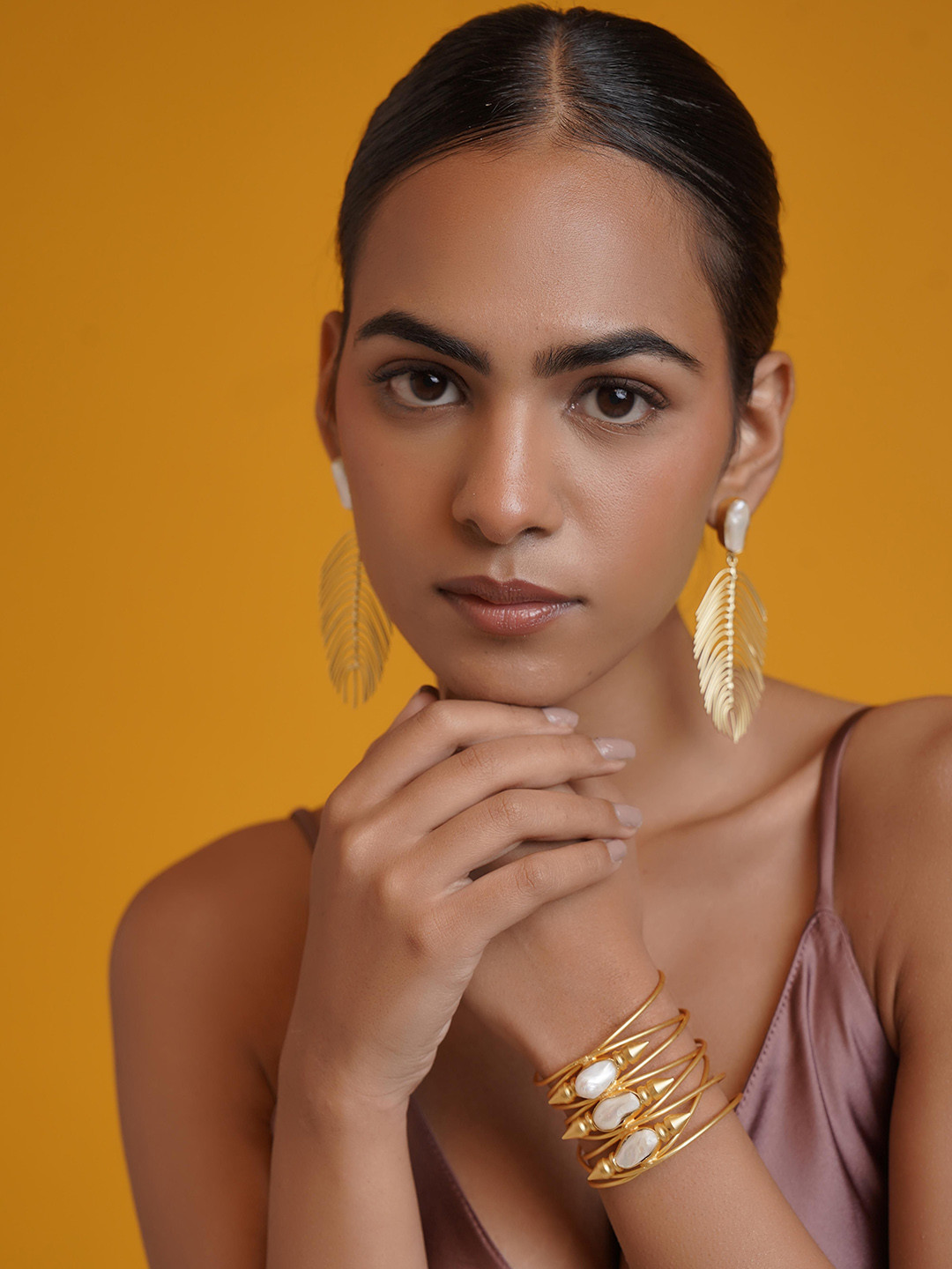 

ROYAL PITARAH Contemporary Drop Earrings, Gold