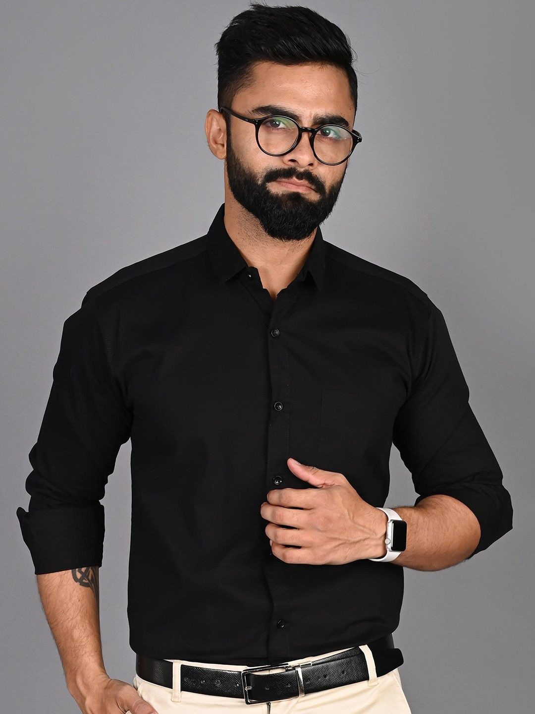 

PulseIQ Men Modern Opaque Formal Shirt, Black