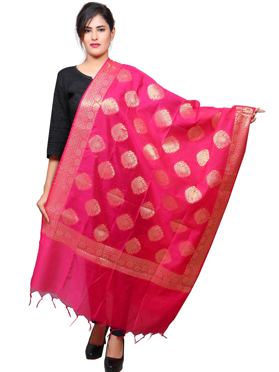 

BAESD Woven Design Dupatta with Zari, Pink