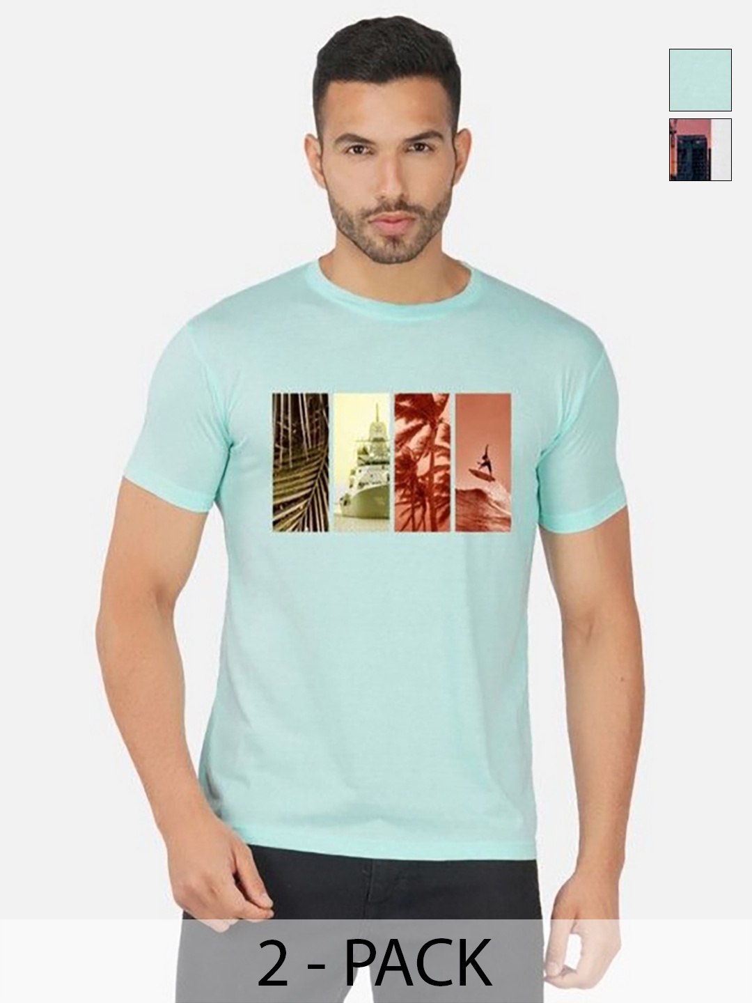

GLOBAL NOMAD Men 2 Printed Bio Finish Applique T-shirt, White