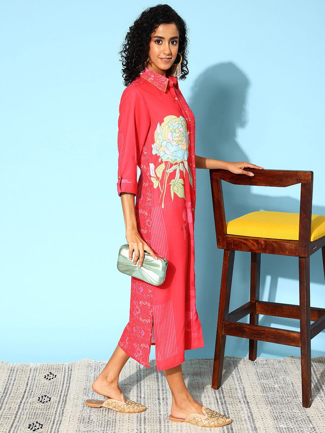 

ZUMMER Floral Print Satin A-Line Midi Dress, Pink
