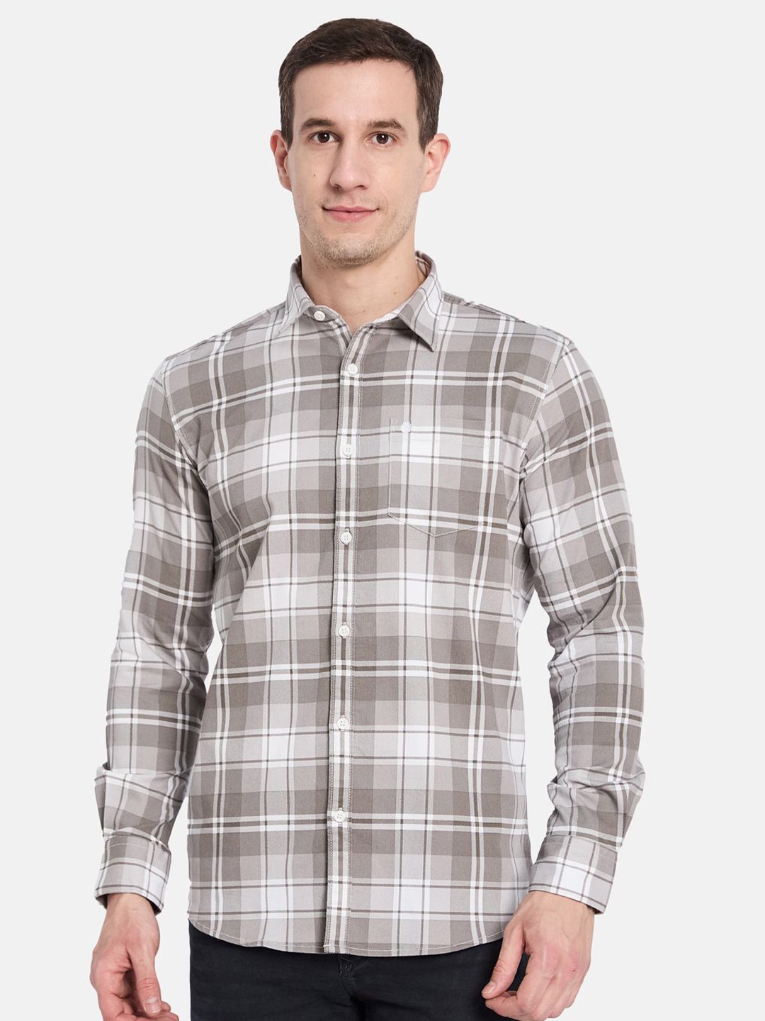 

METTLE Men Opaque Checked Casual Shirt, Grey