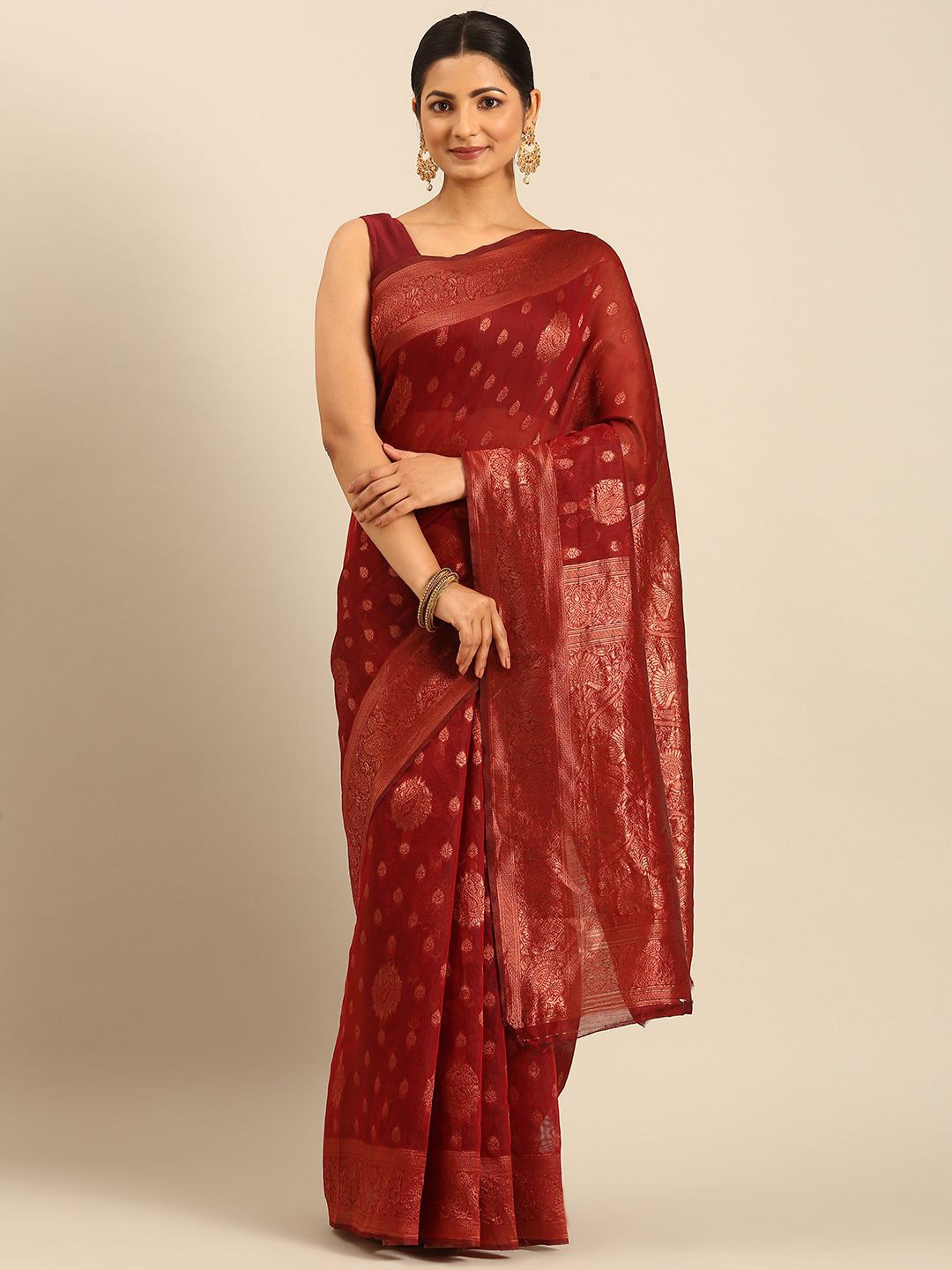 

LeeliPeeri Designer Woven Design Zari Saree, Red