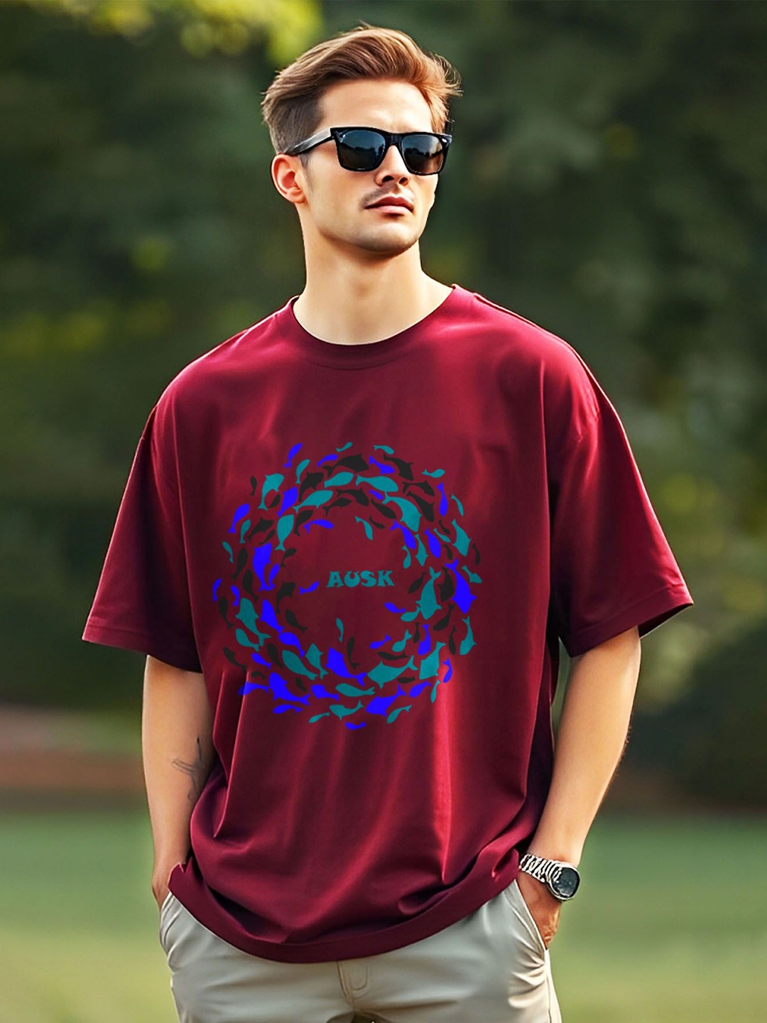 

AUSK Men Printed Pockets T-shirt, Maroon