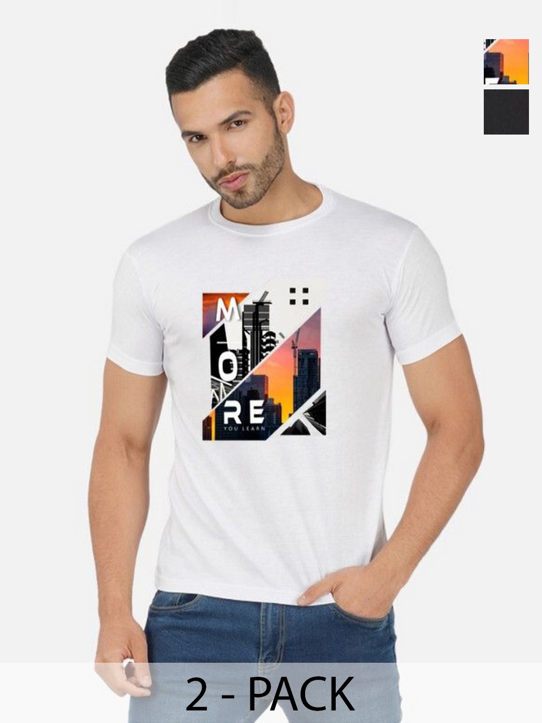 

GLOBAL NOMAD Men 2 Printed Bio Finish Applique T-shirt, White