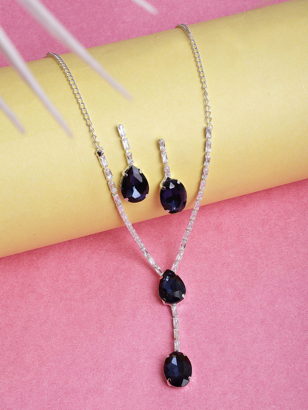 

FOXY TREND Silver-Plated Stone-Studded Jewellery Set