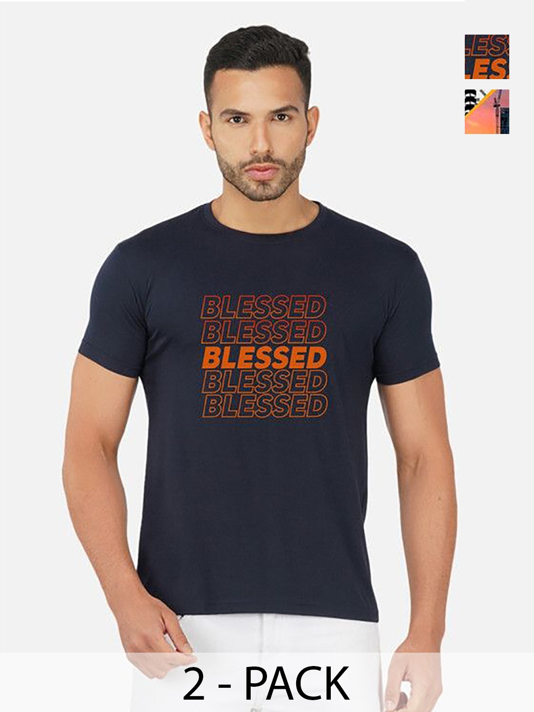 

GLOBAL NOMAD Men 2 Printed Bio Finish Pockets T-shirt, Navy blue